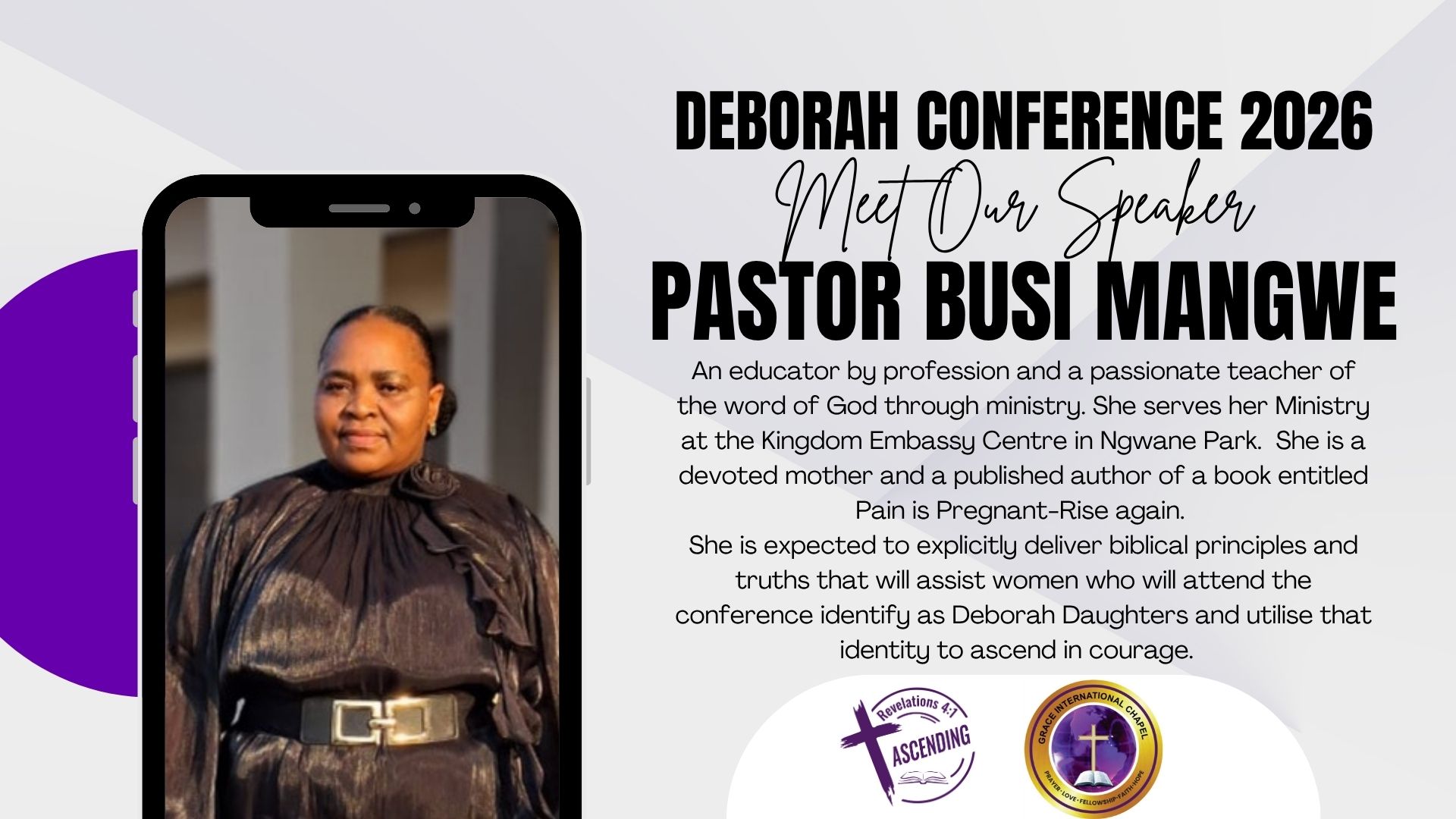 Pastor Busi Mangwe Guest Speaker for Deborah Conference  Poster